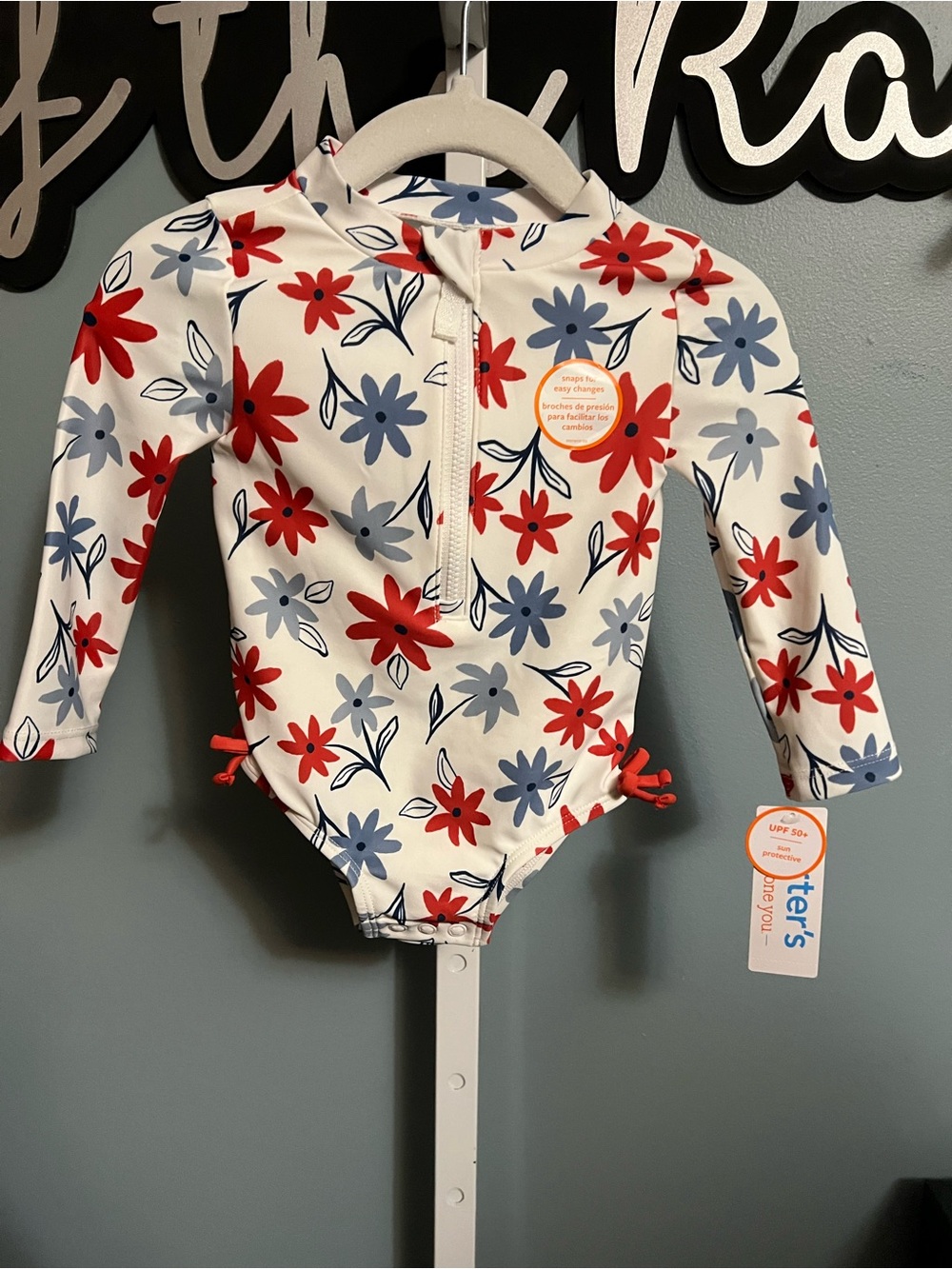Carters Just One You  Floral Long Sleeve One Piece Rash Guard Swim Suit NWT